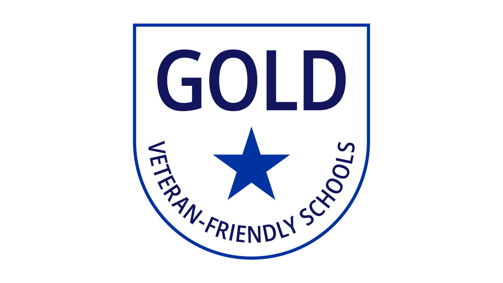 A star with the words "Gold, Veteran-friendly Schools" around it.
